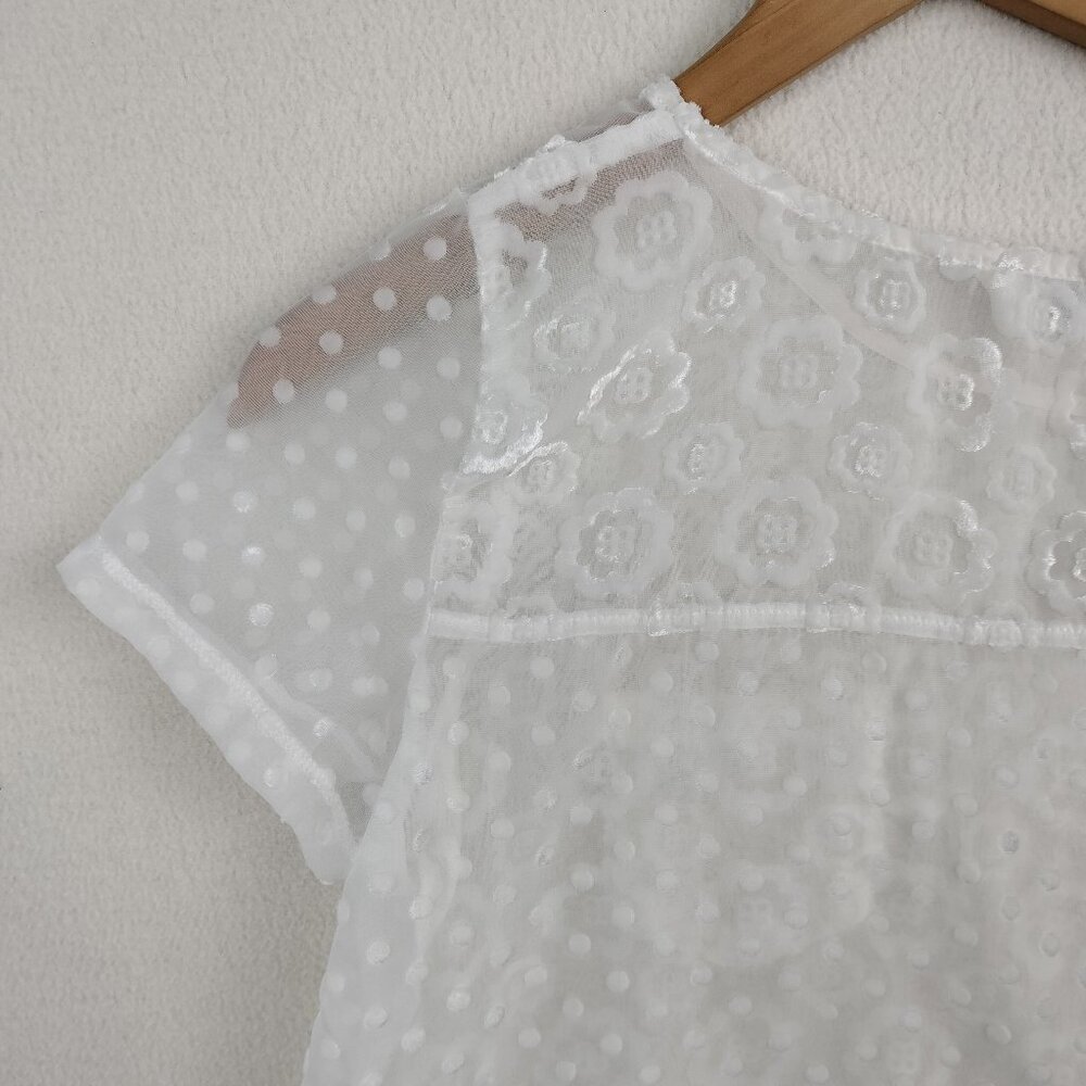 Abercrombie & Fitch White Shear Fairy Top Womens M Floral Gauzy Cottagecore Y2K - Picture 15 of 15